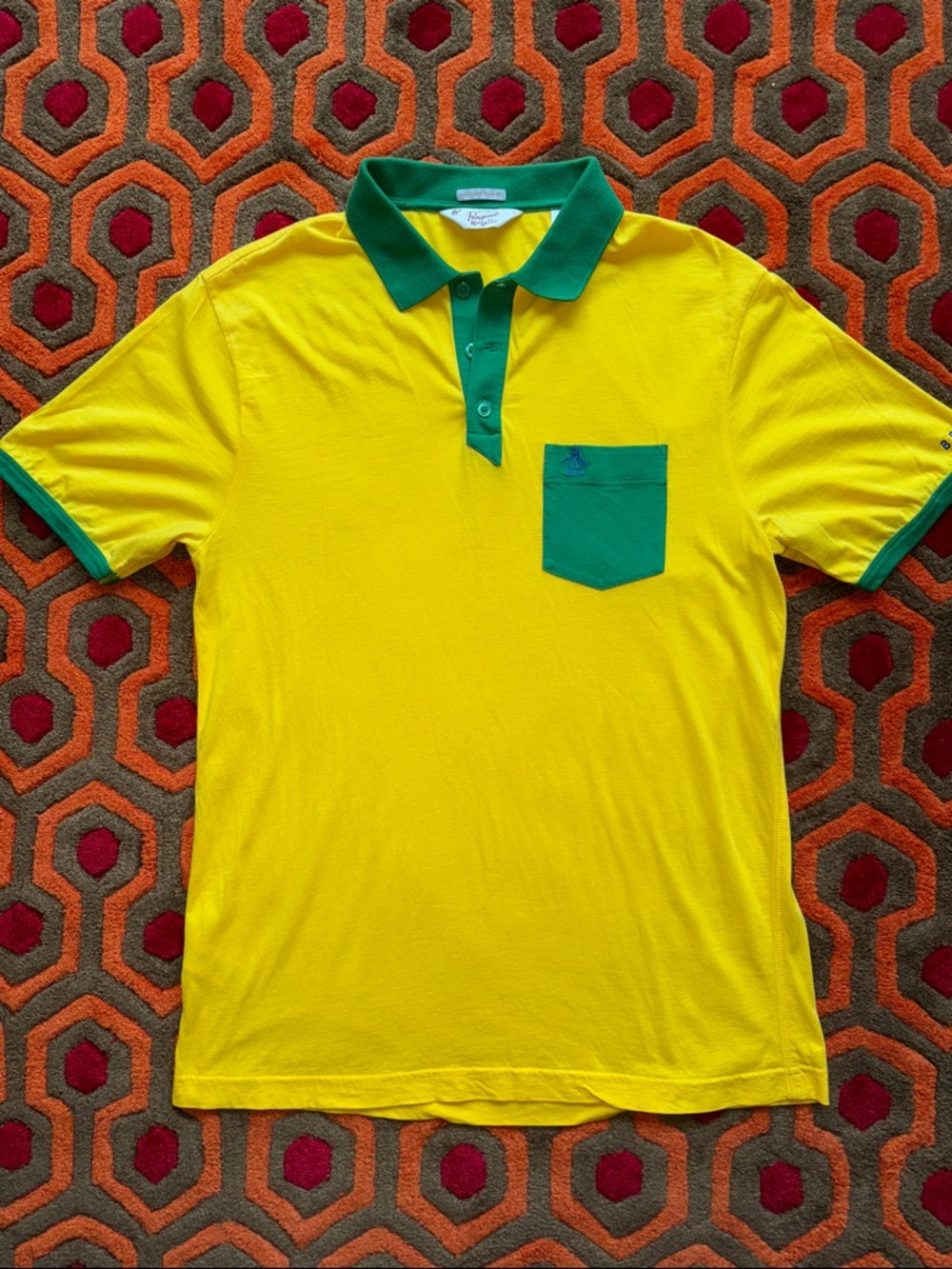MAKE OFFER! Original Penguin Brasil Yellow Polo with Green Collar & Pocket LG